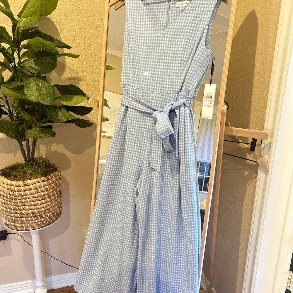 Blue Gingham Sleeveless Jumpsuit